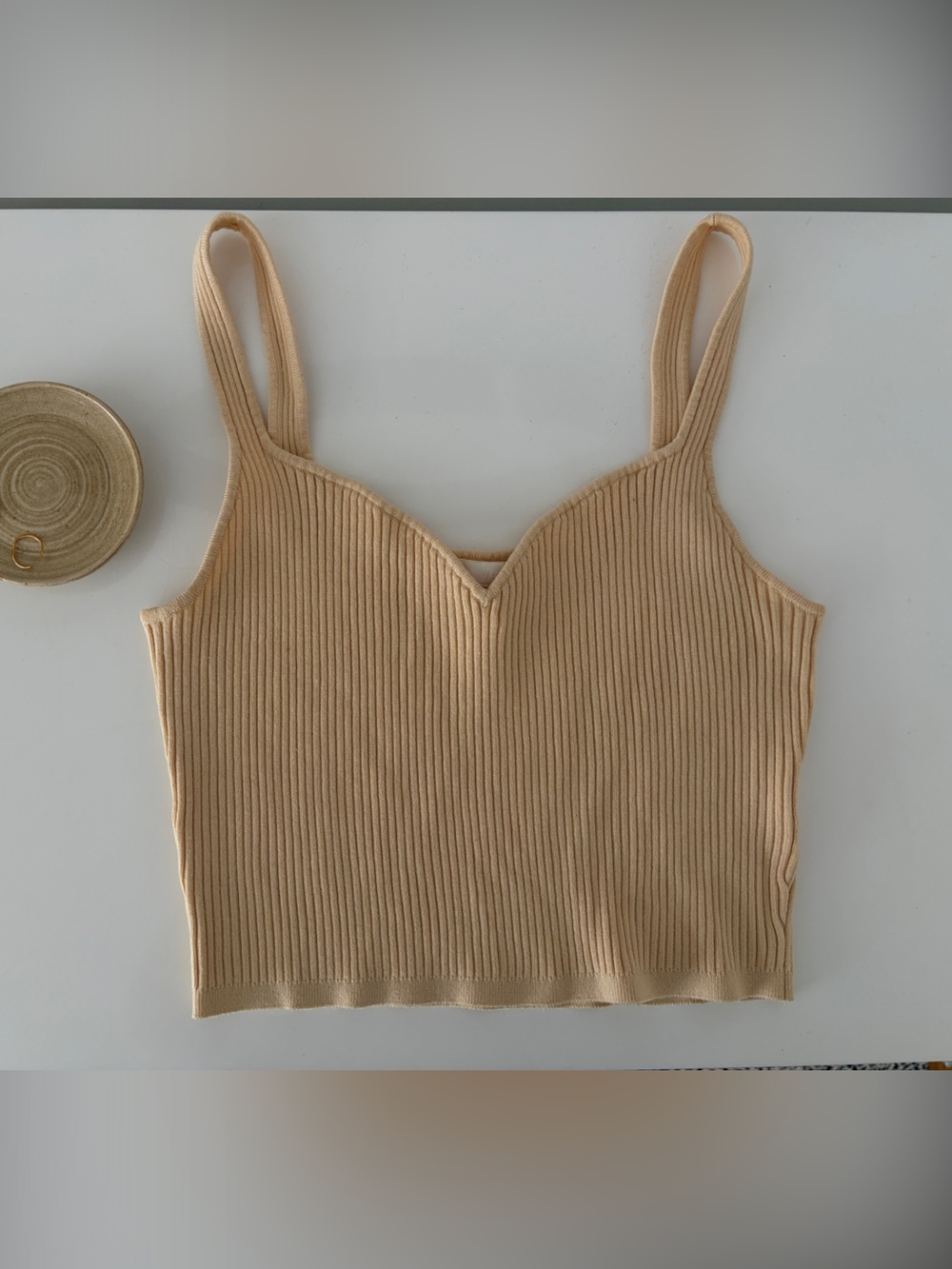 H&M Ribbed V-Neck Cropped Tank - Butter Yellow